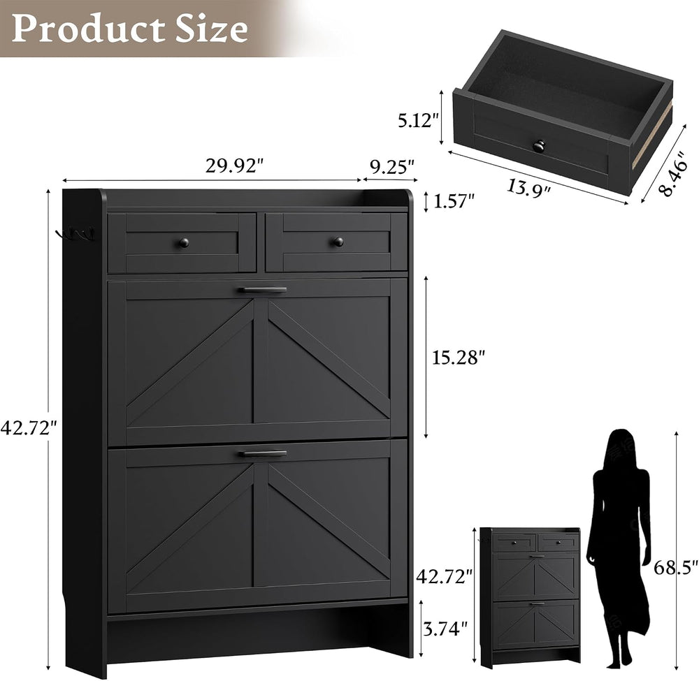BORNOON Shoe Storage Cabinet for Entryway, Farmhouse Narrow Shoe Cabinet with...