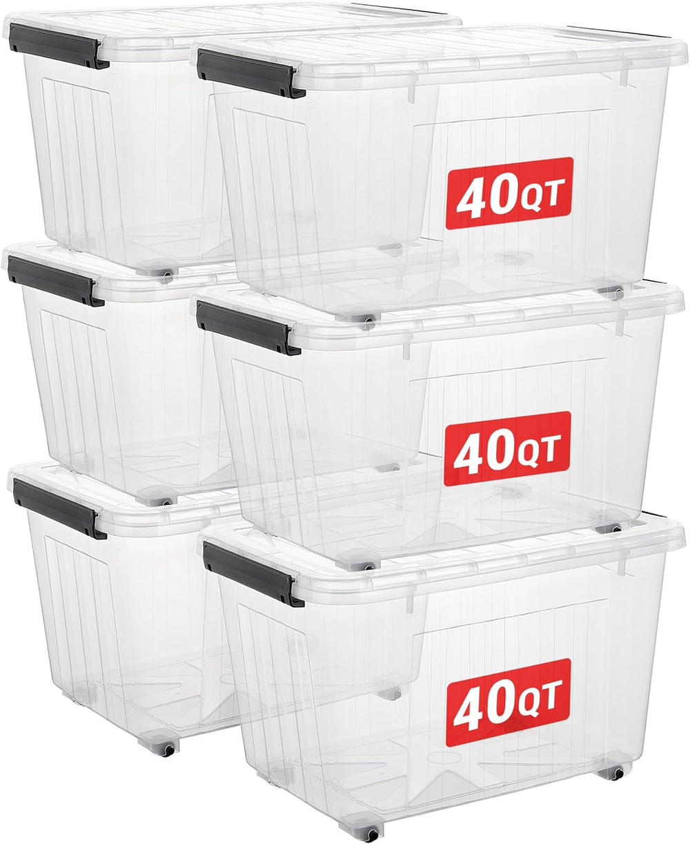 Cetomo Plastic Storage Bins, Lidded Storage Box with Wheels for Home Office D...