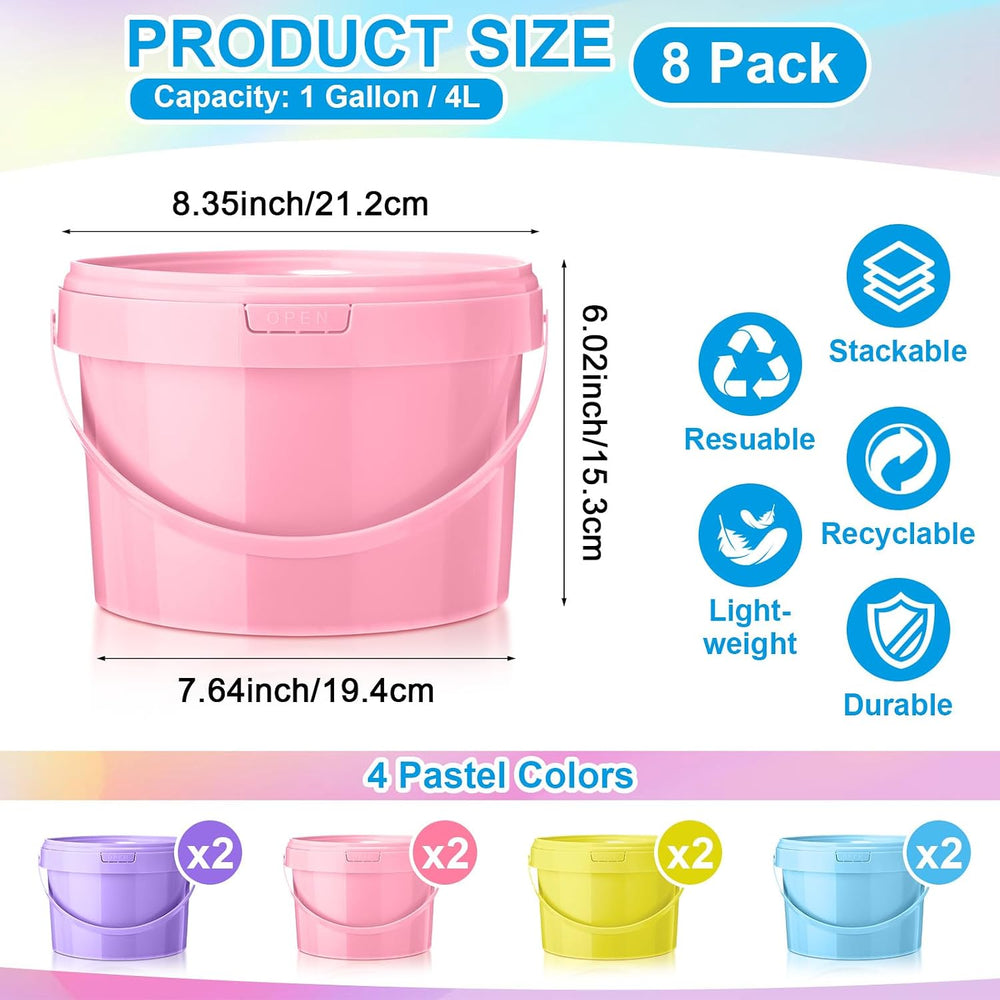 Blushtier 8 Pack 1 Gallon Plastic Bucket with Lids and Handles Food Grade Ice...