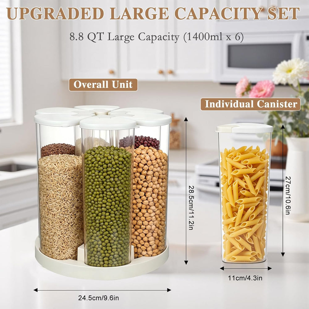 6 Grids Rotating Cereal Dispenser Countertop, 15 lbs Rice Dispenser
