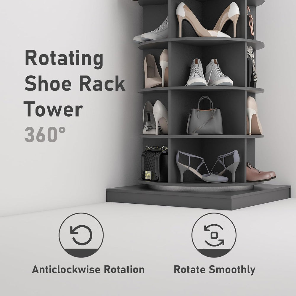 360 Rotating Shoe Tower, 7-Tier Vertical Corner Shoe Rack, Free Standing Spin...