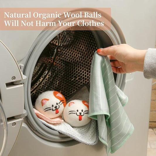 Wool Dryer Balls XL, Cute Cat Face Shape Handmade Dryer Balls Laundry Reusable - Image 2