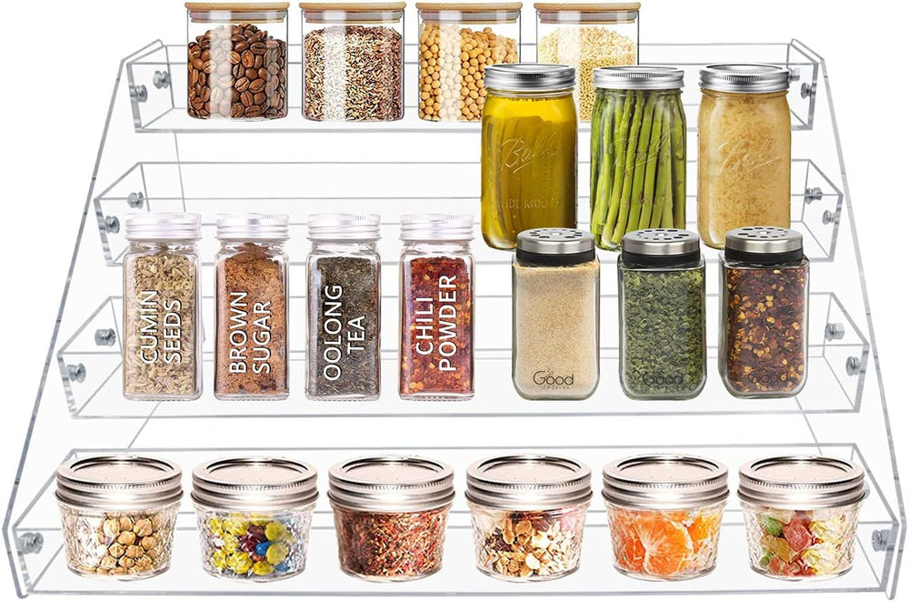 VAEHOLD Acrylic Spice Rack Organizer, 4 Tier Clear Vertical Rack for Cabinet ...