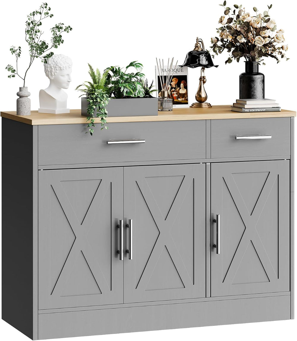 SUNLEI Kitchen Buffet Sideboard Cabinet, Wooden Storage with 3 Doors and 2 Dr...