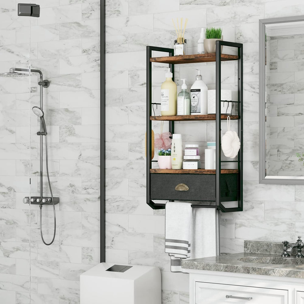 Bathroom Storage Organizer Wall Mounted, 3 Tier Bathroom Towel Rack Shelf wit...