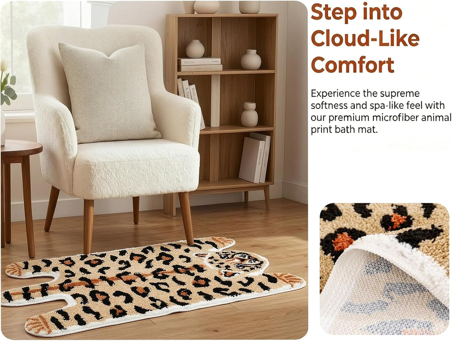 Seek4comfortable Leopard Bath Mat for Bathroom, Soft Animal Print Bathroom Rugs, Non-Slip Cheetah Rug for Shower and Tub, Water Absorbent Funky Bathmat Decor