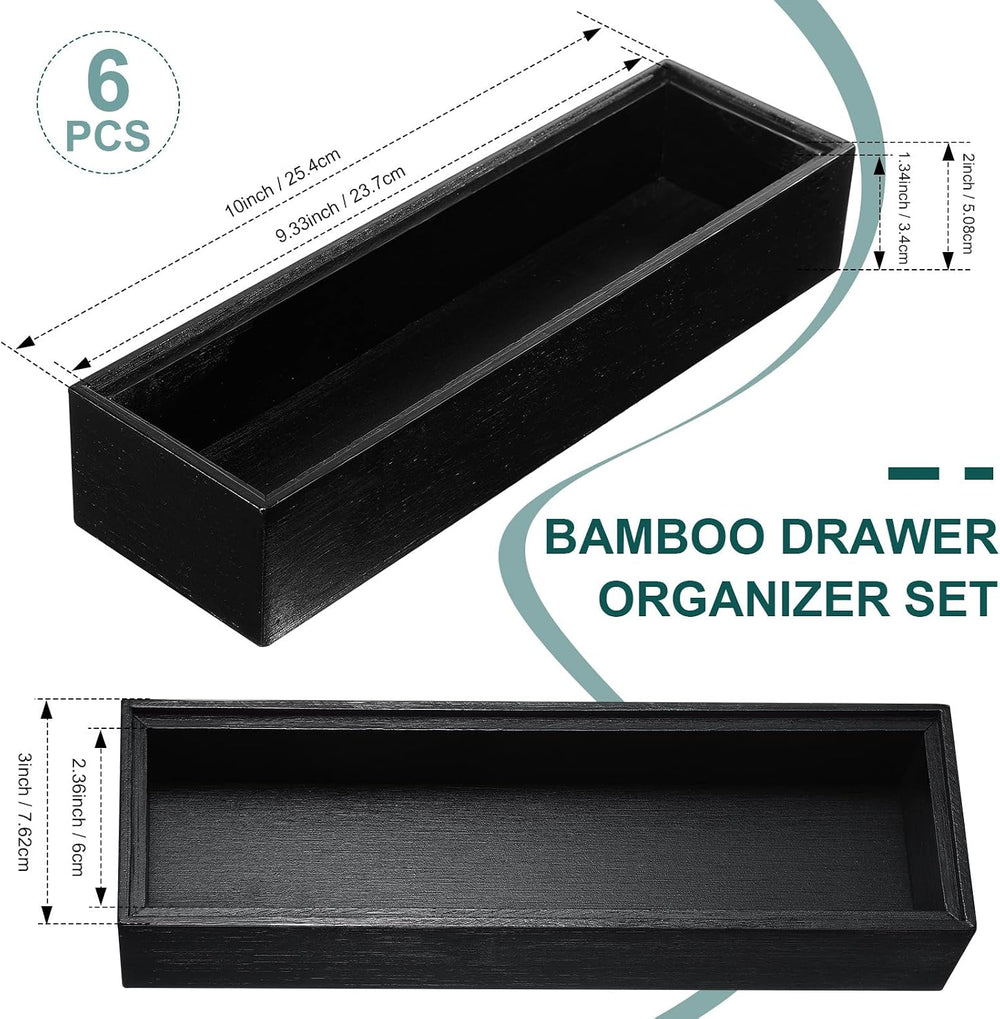 Uiifan Bamboo Drawer Organizer Black 10 x 3 x 2'' Stackable for Kitchen