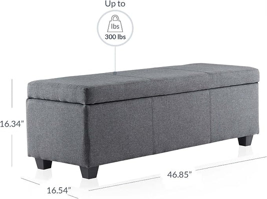 BELLEZE Storage Ottoman, 47 Inch Bench Bedroom Bench - Image 2