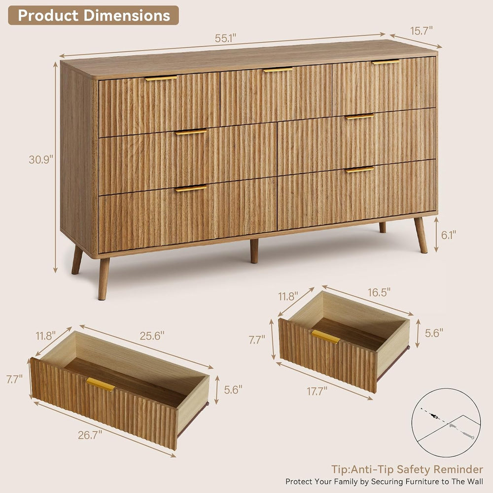 CARPETNAL Fluted Dresser and Nightstand Sets for Bedroom, 3 Pcs Bedroom Set, ...