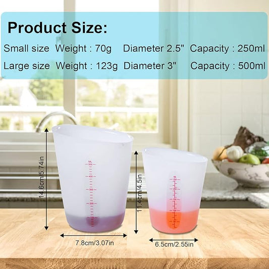 Silicone Measuring Cups, 500ml & 250ml Large Flexible Mixing Cups, 2 Cups Pour - Image 2
