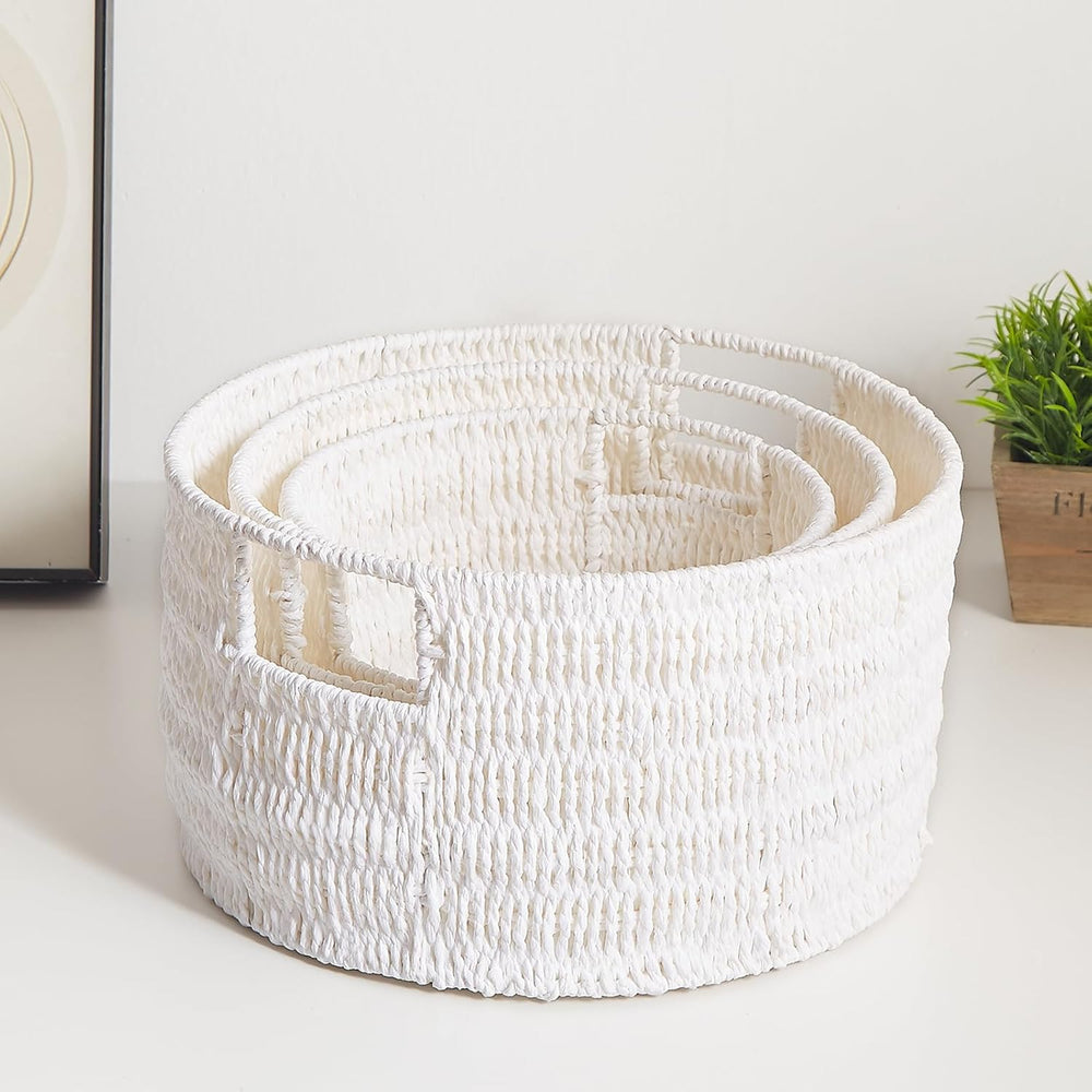 Vagusicc Wicker Storage Basket, Hand-Woven Paper Rope Large Round Woven Baske...