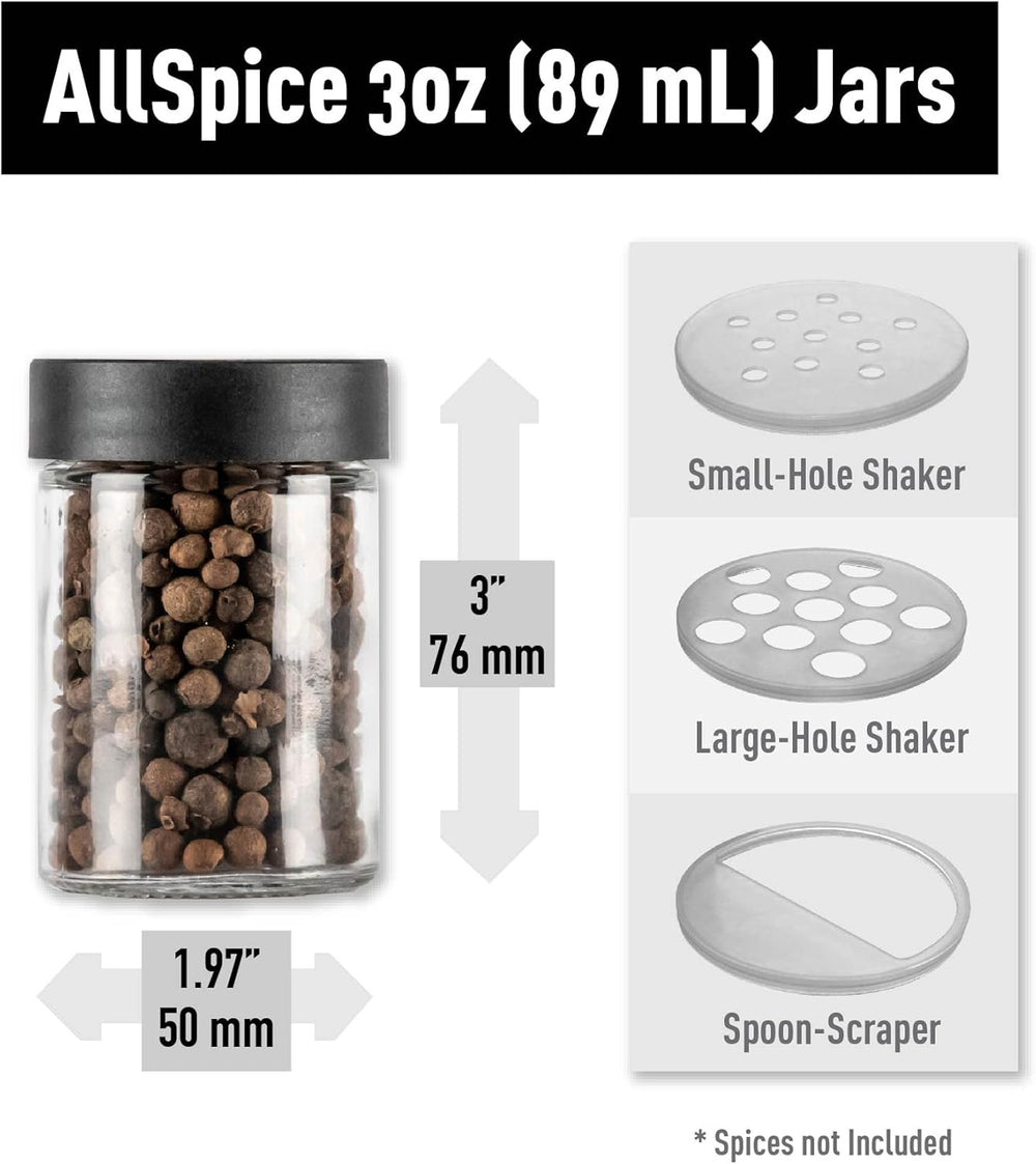 AllSpice 3” Glass Spice Jars 3 fluid ounces- 18 pack