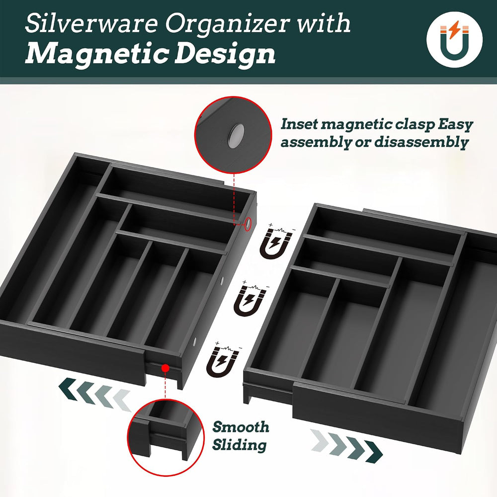 Silverware Organizer Large, Magnetic Connected Expandable 13 Slots Silverware...