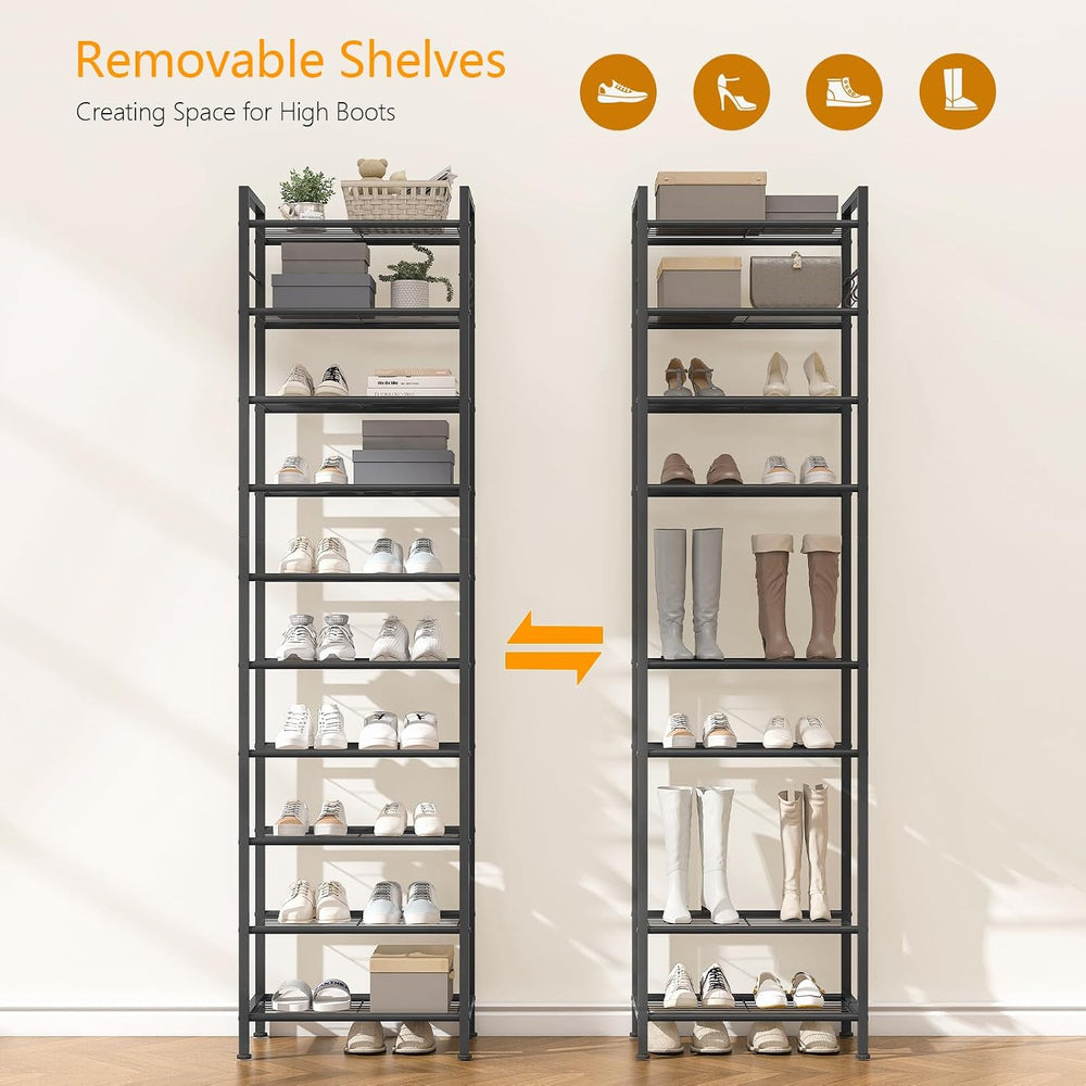 usikey 10 Tiers Narrow Shoe Rack 20-30 Pairs, Sturdy Metal Tall Shoe Rack She...