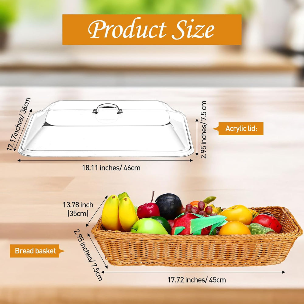 Mumufy 2 Pack Large Wicker Bread Baskets with Acrylic Lid,17.72x13.78''