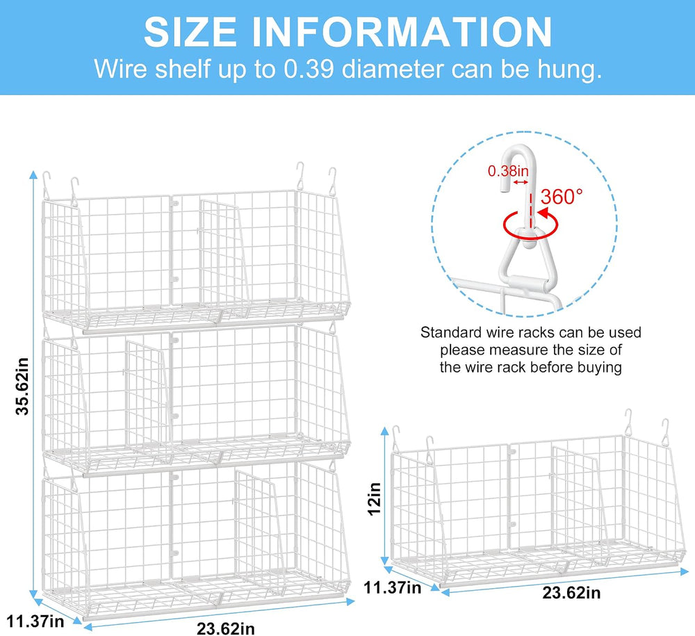 23.62” Extra-Long Under-Shelf Hanging Laundry Basket Organizer, 3-Pack Space-...