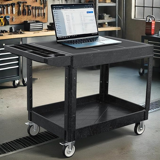 Large Garage Flat Top Utility Cart, Heavy Duty 2 Shelf Tool Cart Service Cart - Image 2