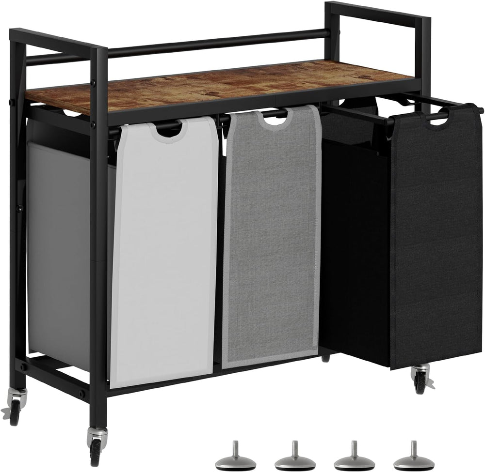 SwaaVee Laundry Sorter, Laundry Hamper 3 Section, 3×11.4Gal, Metal Frame Roll...