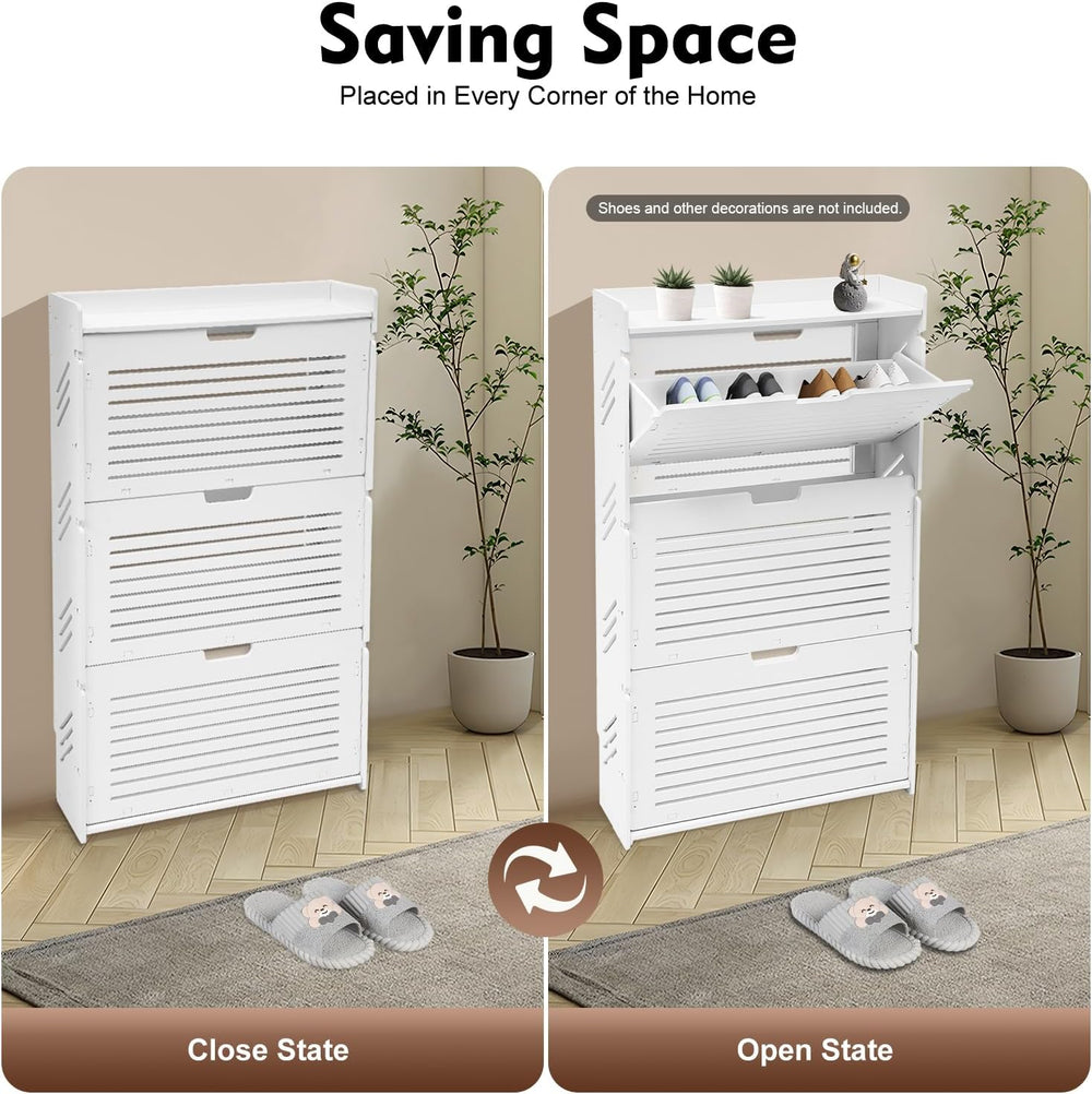 Shoe Storage Cabinet w/3 Flip Drawers, Slim Shoe Rack for Entryway