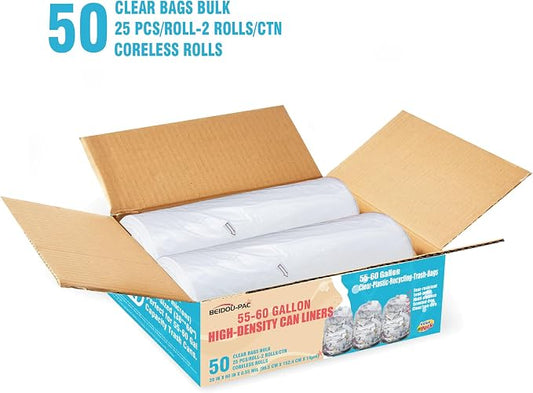 55-60 Gallon Trash Bags, Heavy Duty Clear Plastic Recycling Bags, Construction - Image 2