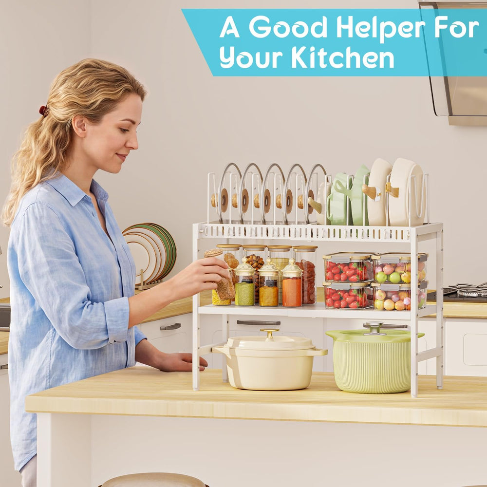 2-Tier Pots and Pans Organizer Under Cabinet,Expandable Pots Lid Organizers