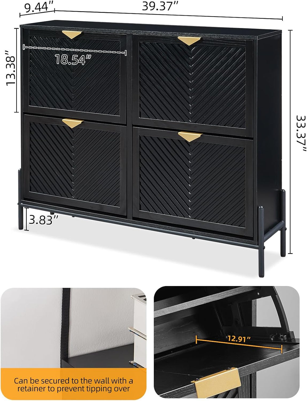 Shoe Cabinet with 4 Flip Drawers, Narrow Entryway Rack, Black