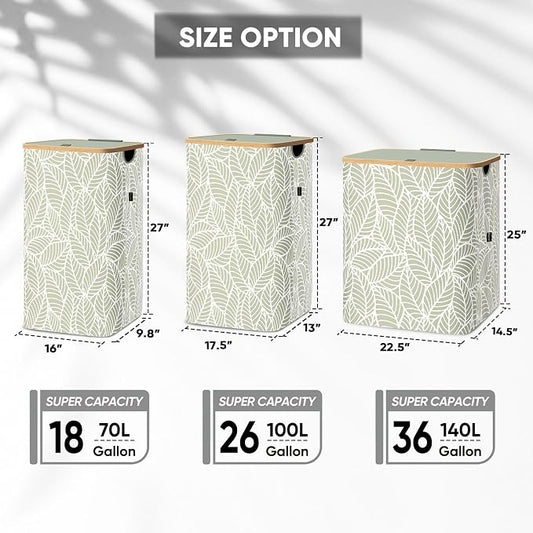 BALEINE Laundry Hamper with Lid, Tall Laundry Baskets with Bamboo Pull Handles - Image 2