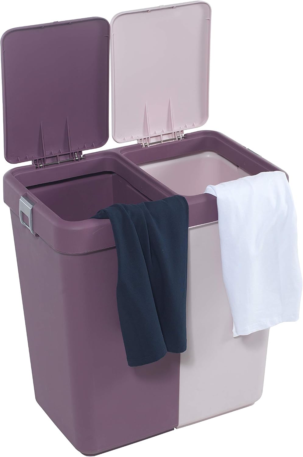 Mabel Home Plastic Laundry Hamper with Lid, 2 sections, Large Laundry Basket ...