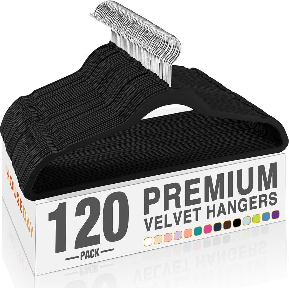 HOUSE DAY Black Velvet Hangers 120 Pack, Premium Clothes Hangers Non-Slip Fel...