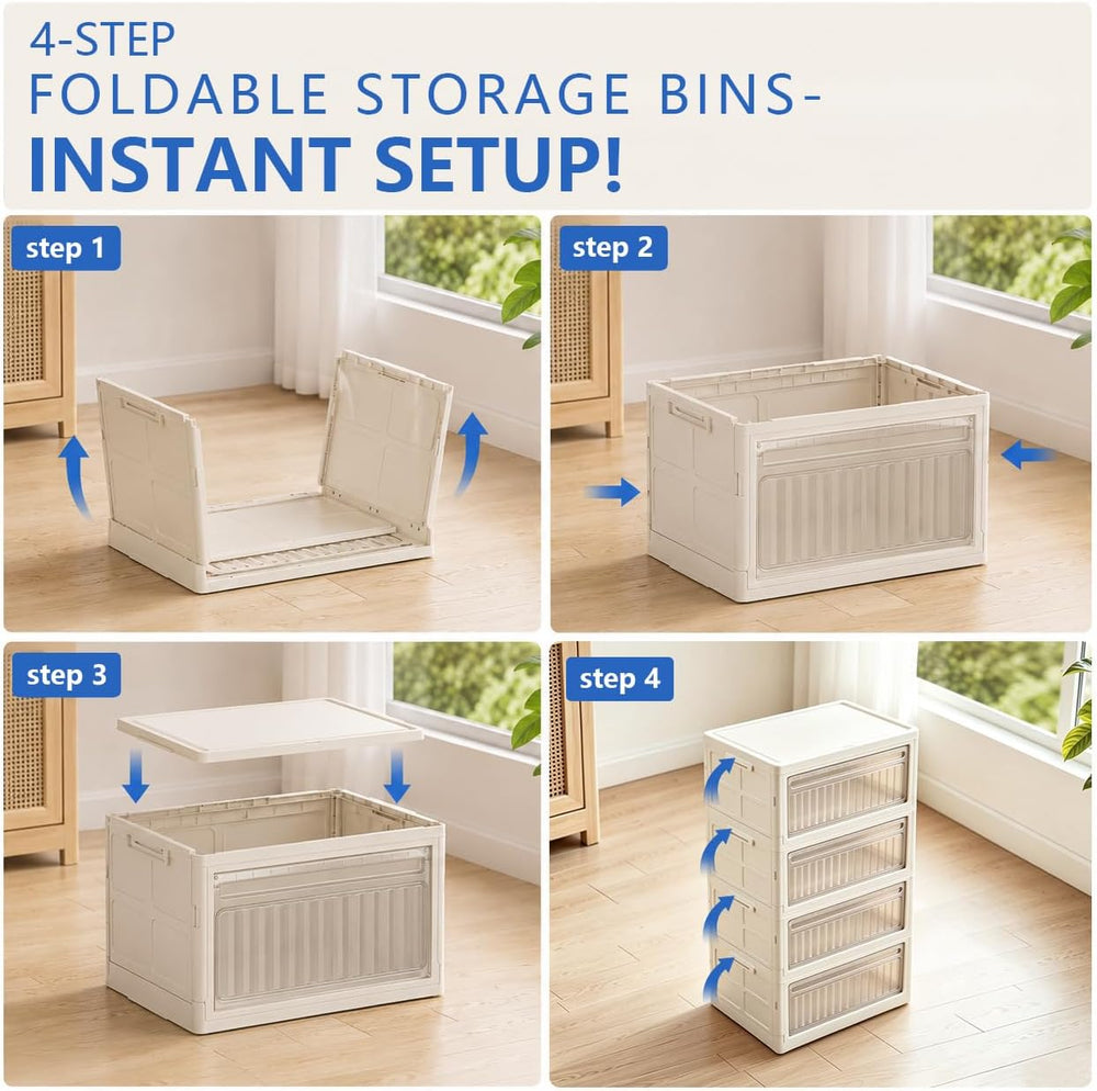 106QT Stackable Storage Bins with Lid, 4-Tier Collapsible Storage Cabinet
