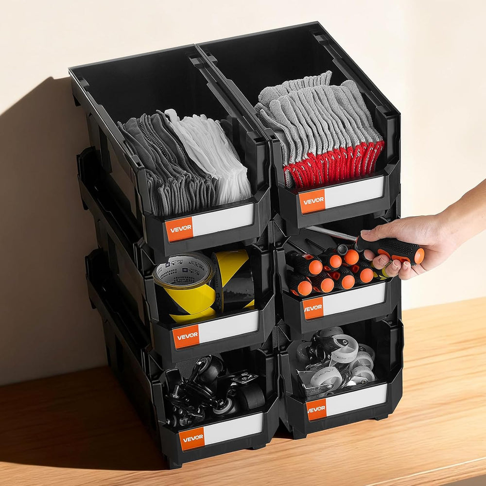 VEVOR Plastic Stackable Storage Bins, 14.8 x 8.5 x 7.1 inch (6 Pack), Plastic...