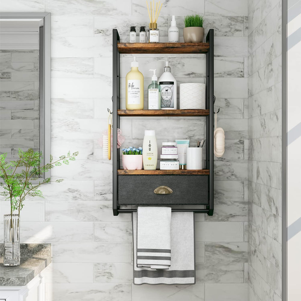 Bathroom Storage Organizer Wall Mounted, 3 Tier Bathroom Towel Rack Shelf wit...