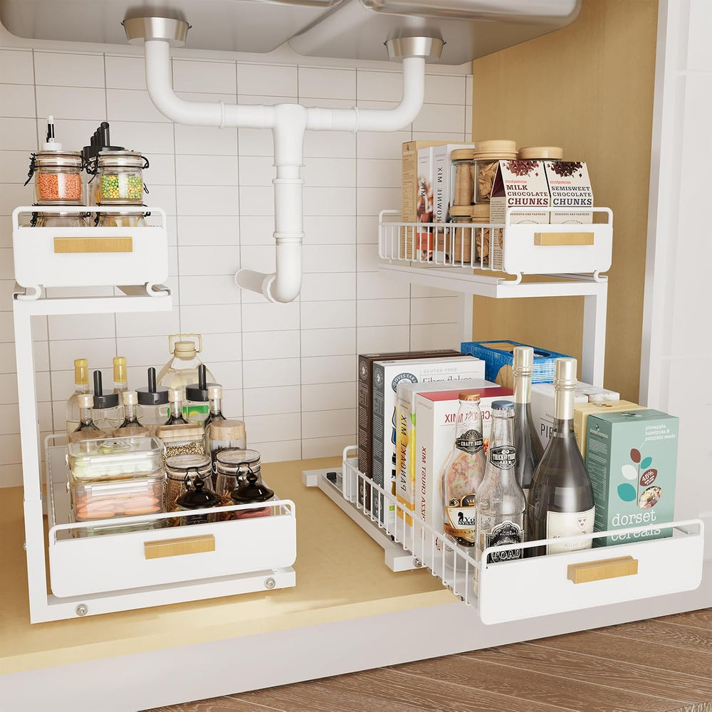 2 Pack Under Sink Organizer with Ball Bearing Sliding Drawer, Heavy Duty Pull...
