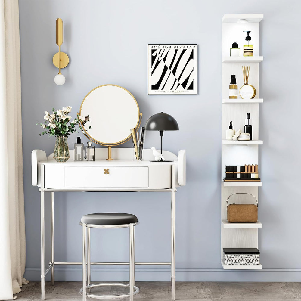 Fixwal 7 Tier Wall Shelf with LED Lights Lack Shelf for Room Decor (White)