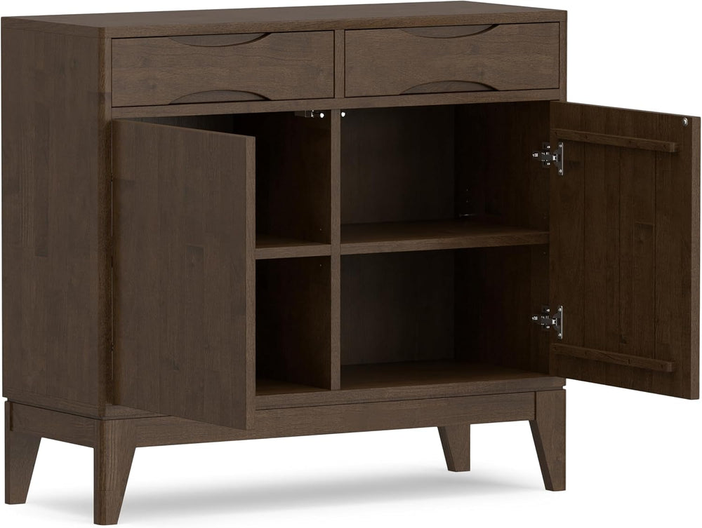 SIMPLIHOME Harper 40" Wide Solid Wood Cabinet in Walnut Brown