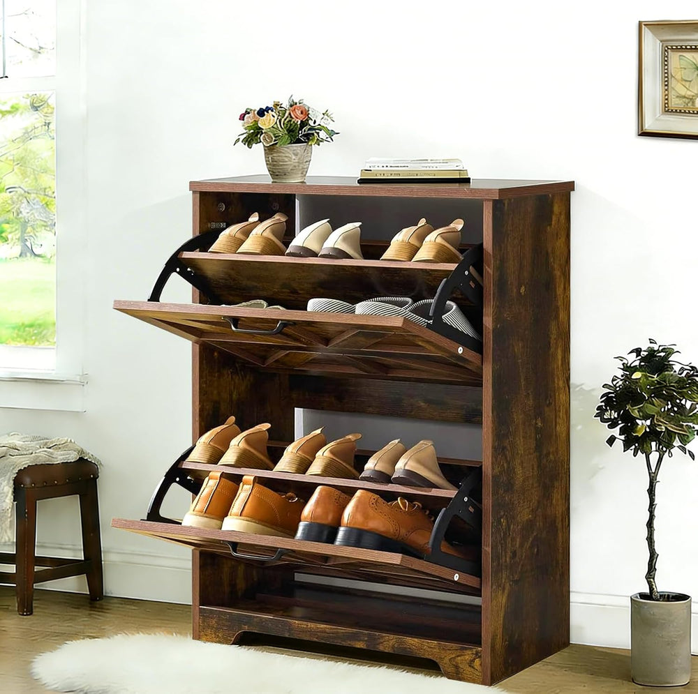 Shoe Storage Cabinet with 2 Flip Drawers, Farmhouse Shoe Organizer with Barn ...