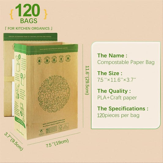 HYTREND-Kitchen Food Waste Bag-120 Bags-%100 Compostable paper Bag - Image 2