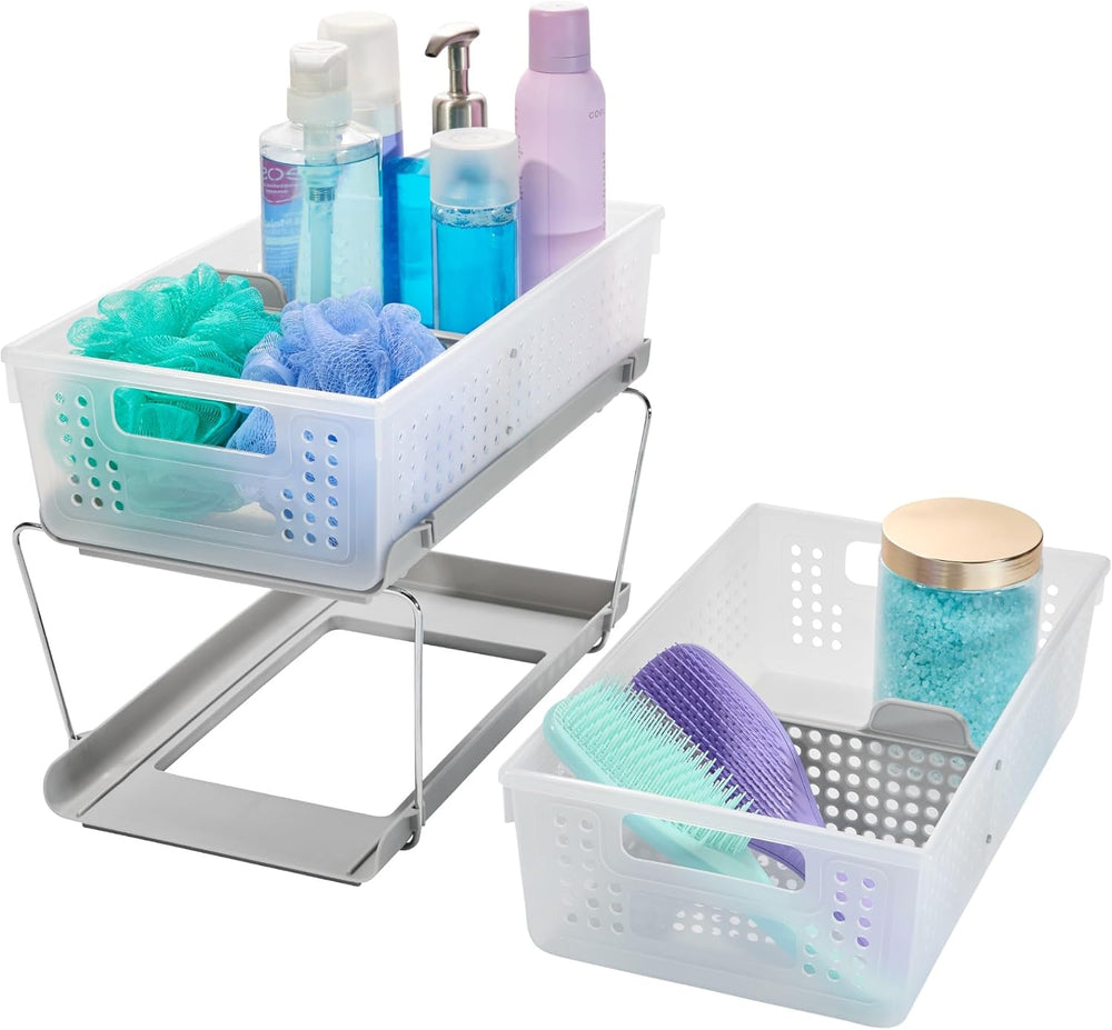 madesmart 2 Tier Bath Organizer,Undersink Storage with Sliding Drawers,for Cl...