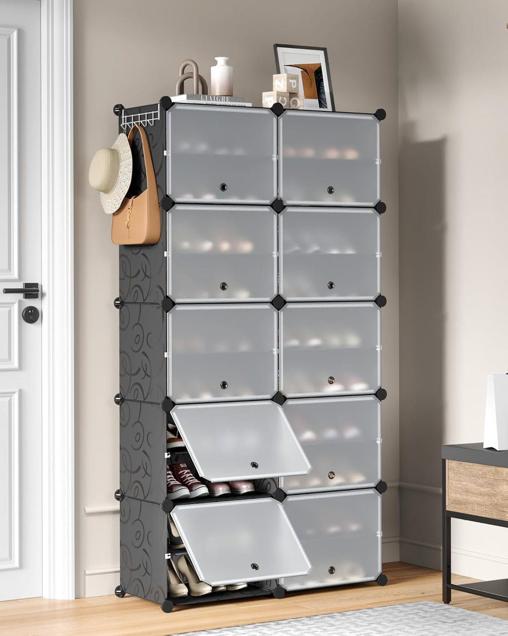 Mondeer Shoe Rack, 2 x 10 Tiered Plastic Shoe Cabinet, 40 Pairs of Shoes