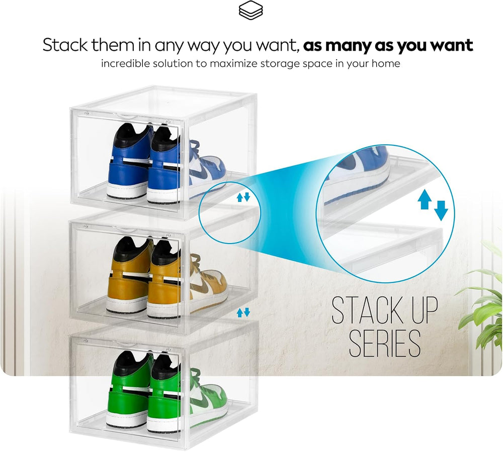 SPACECRAFTERS® Shoe Boxes Clear Plastic Stackable with Magnetic Door, Foldabl...