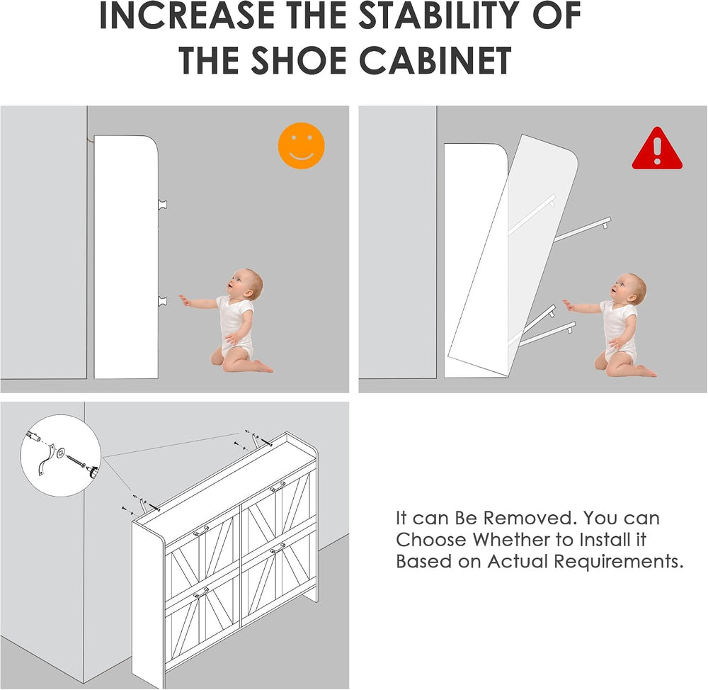 Shoe Cabinet with 4 Flip Drawers, Slim Narrow Shoe Storage Cabinet with Adjus...