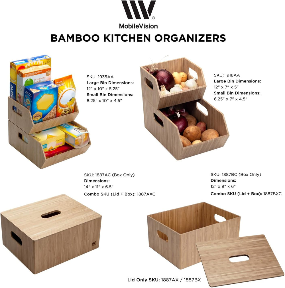Mobilevision XL Versatile Bamboo Storage Bins for Pantry & Kitchen Cabine...