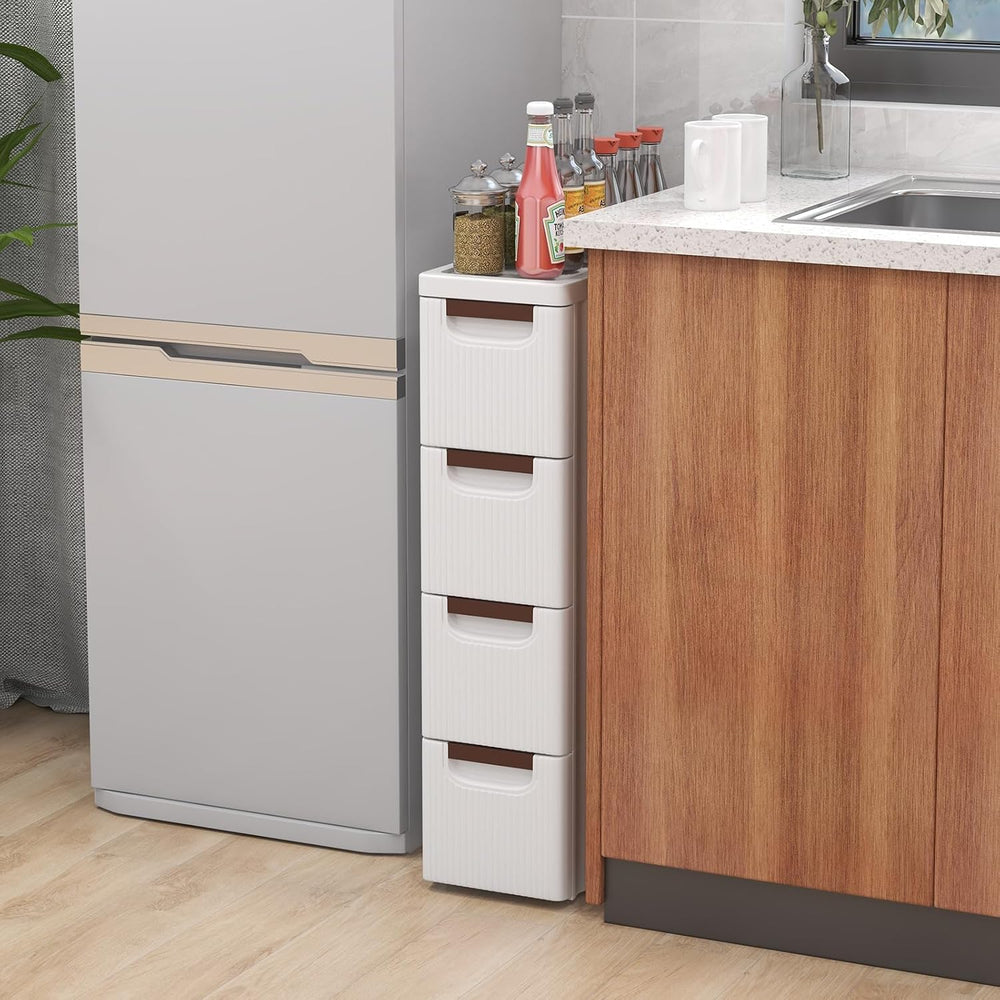 LOKO 4-Drawer Narrow Storage Cabinet, Slim Rolling Cart (7.5"x16.5"...