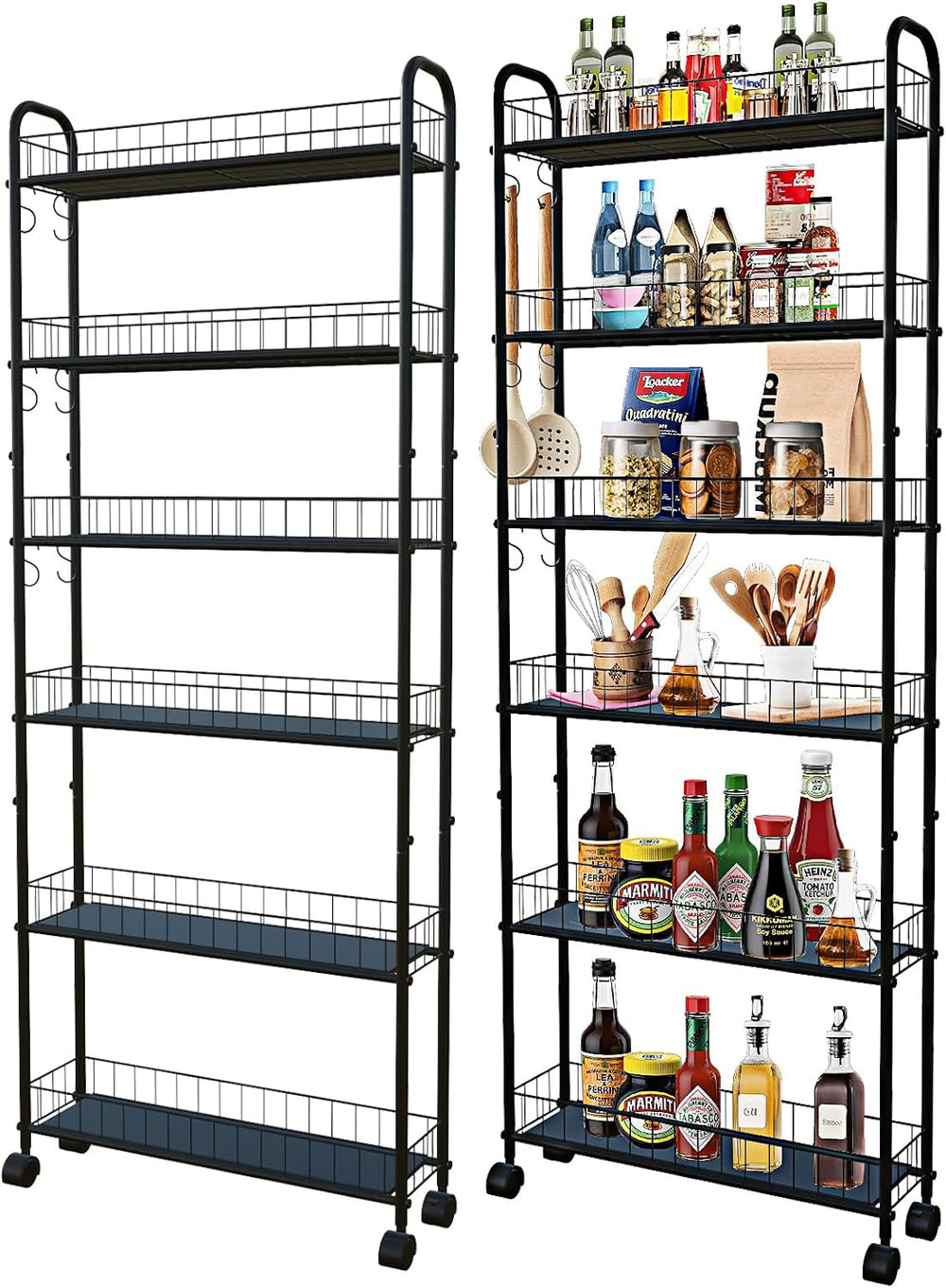 6in 6 Tier Slim Rolling Storage Cart,Mobile Shelving Unit with Wheels