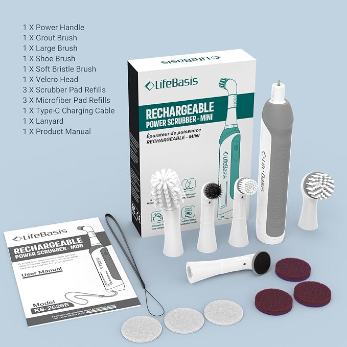 LifeBasis Rechargeable Power Scrubber, Cordless Electric Cleaning Brush - Image 9