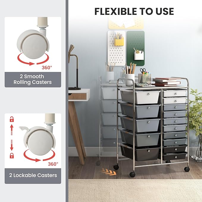 GOFLAME 15-Drawer Rolling Storage Cart, Utility Cart