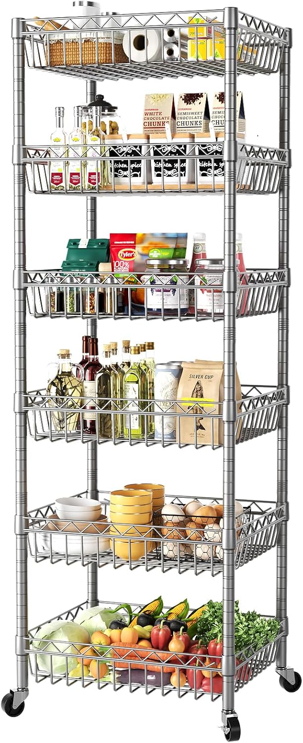 SINGAYE 6 Tier Shelf Wire Shelving Adjustable Storage Shelves Basket Rack
