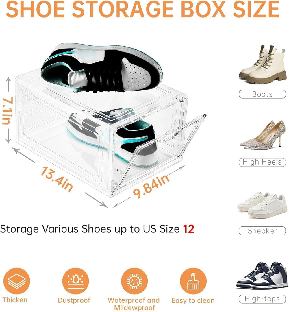 INSTY 12 Pack Large Shoe Storage Box, Clear Shoe Storage Organizer with Magne...