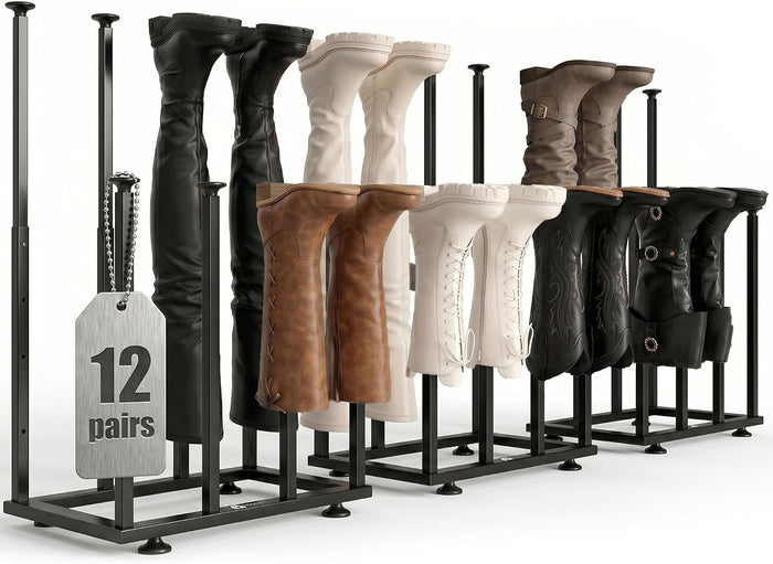 Boot Storage Organizer,Metal Free Standing Boot Rack,12 Pairs,Black