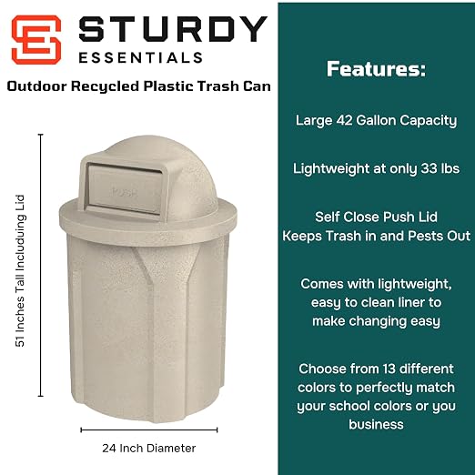42 Gallon Circle 100% Recycled Plastic Heavy Duty Indoor or Outdoor Commercial - Image 2